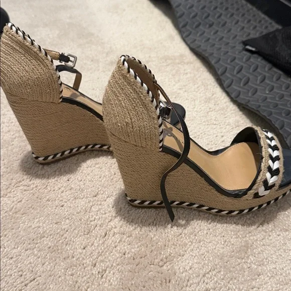 ANTONIO MELANI Black and Tan Woven Wedges - Picture 6 of 7